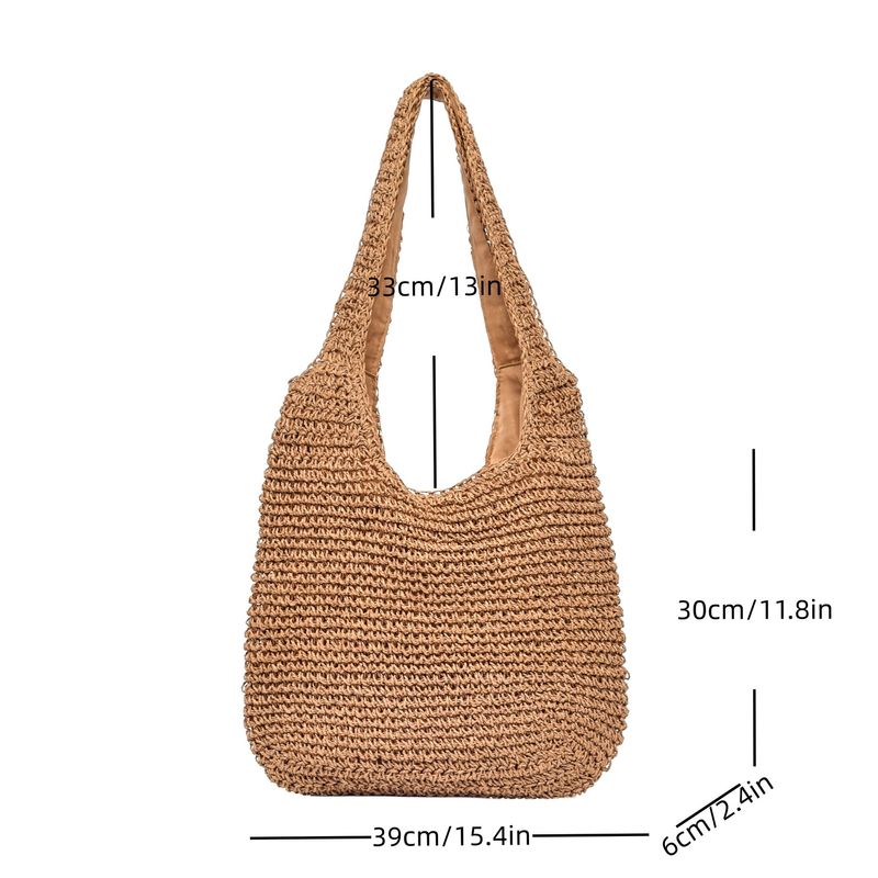 Handgehte Stroh Casual Pendler Urlaub Schulter gewebt Doppel Griff Tramp Damen Tasche_voghion.com