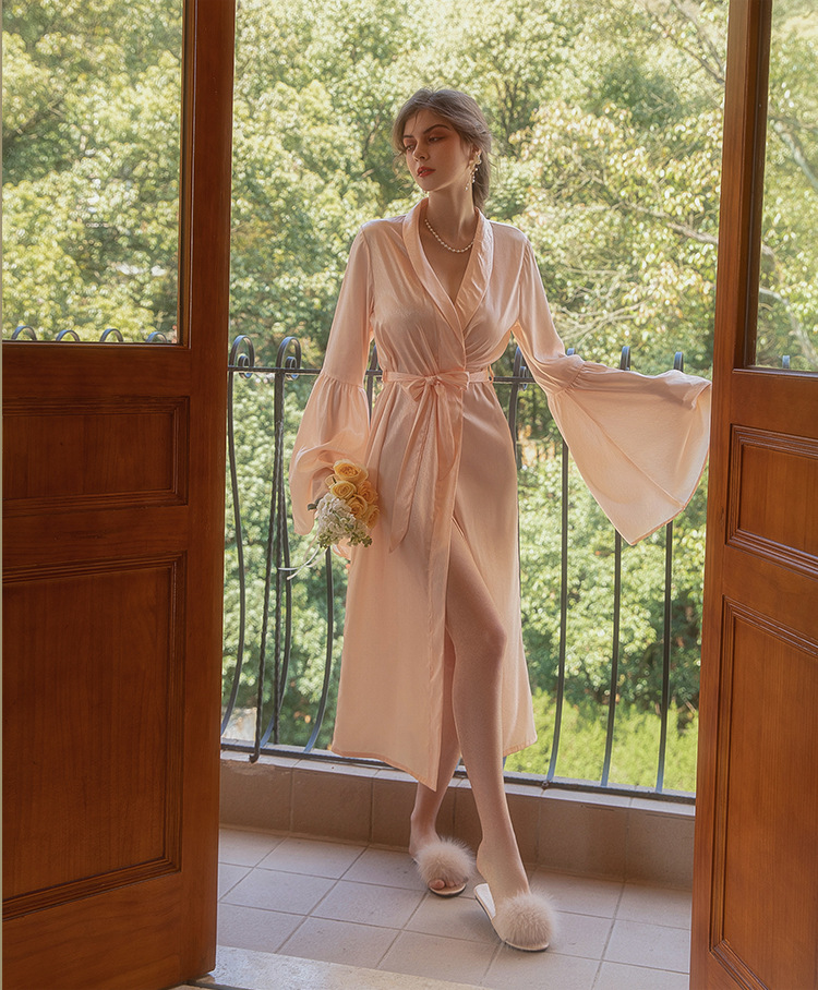 Dameskleding bruid bruid ochtendjurk dames veren nachtjapon bruiloft make-up bruidsmeisjes bruiloft kimono satijnen lange badjas_voghion.com