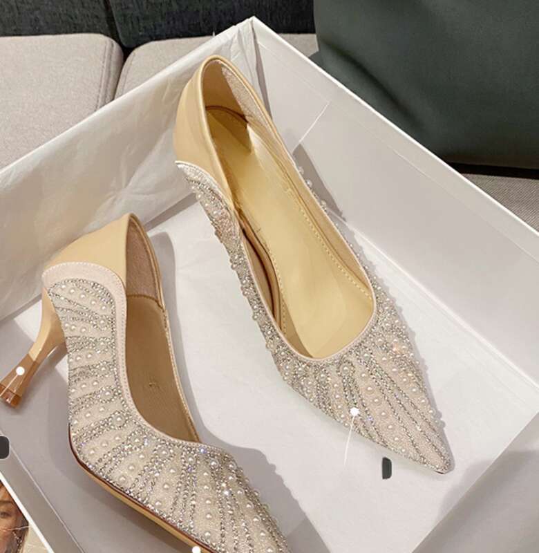 Damen High Heels, Kleiner Absatz, Keine Müden Füße, Spitz Zulaufende Französische Einzelschuhe_voghion.com