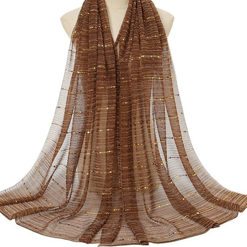 Muslim Headscarf Sequin Lace Scarf Muslim Bun Head Solid Color Scarf Dual Purpose Scarf Woman Striped Sequins On The Slide