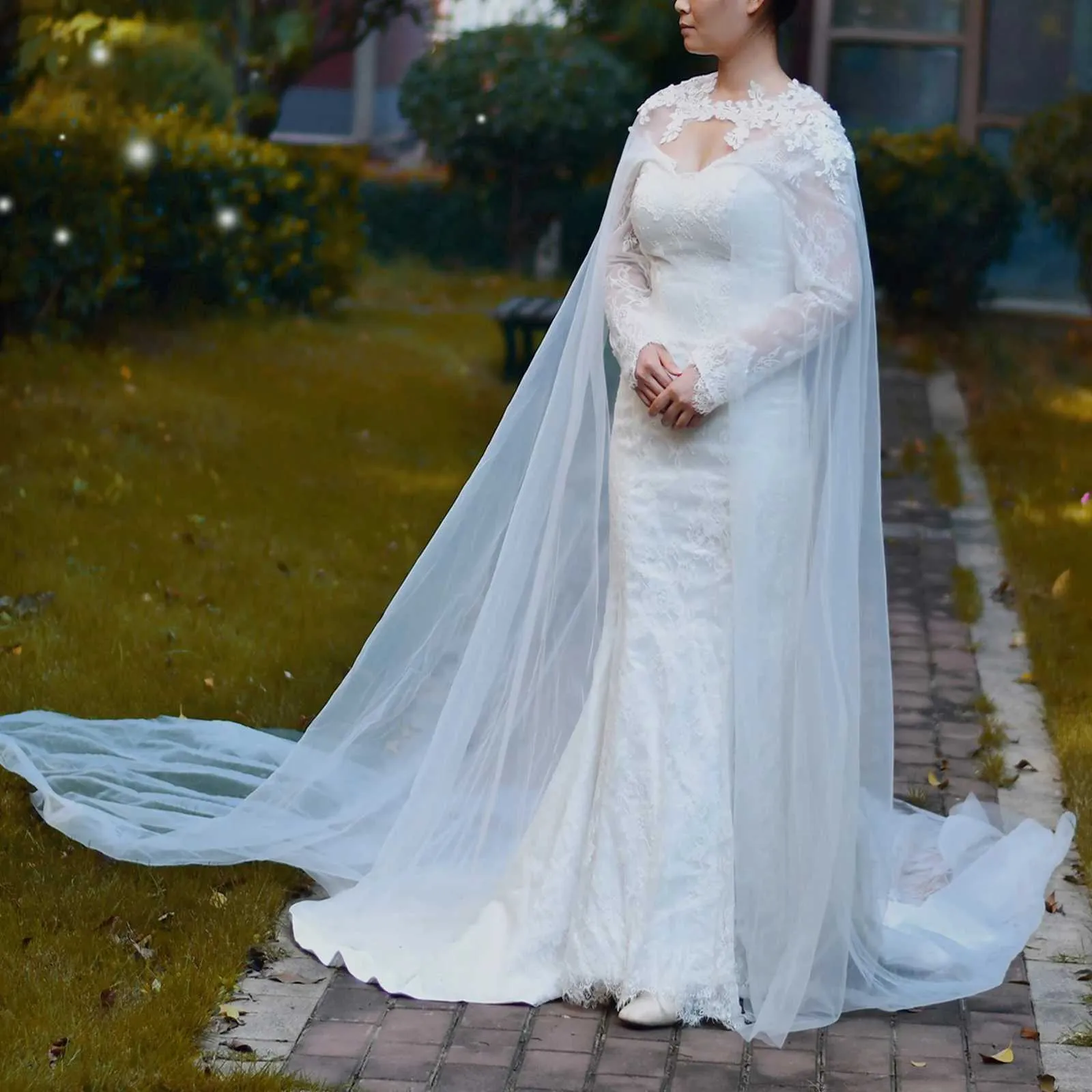 Haarsieraden VG53 Bruiloft Kathedraal Lengte Bolero Bruidscape Sluier Jas Dames Plus Size Sjaal Bruidsaccessoires_voghion.com