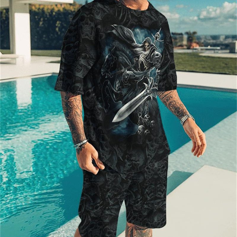 Unbeatable Quality Tiger T-shirt Men's 3D Digital Printed Short Sleeved Shorts Round Neck Set_voghion.com