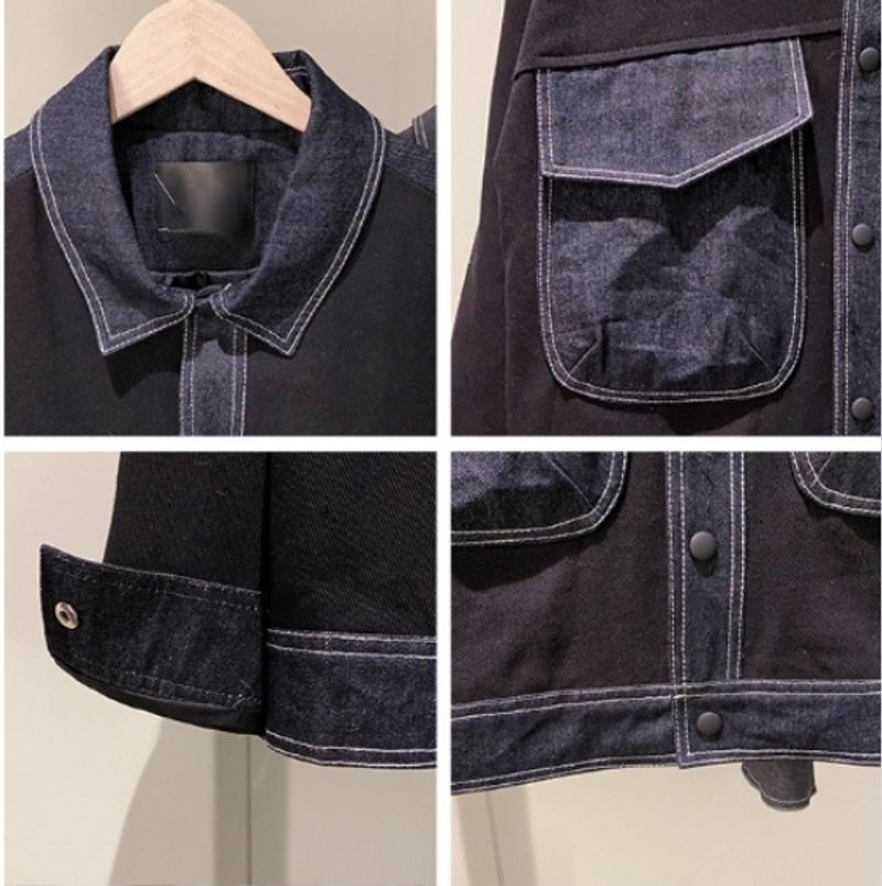 Giacca casual britannica coreana slim fit con risvolto da uomo in denim vintage modello patchwork primavera 2024_voghion.com