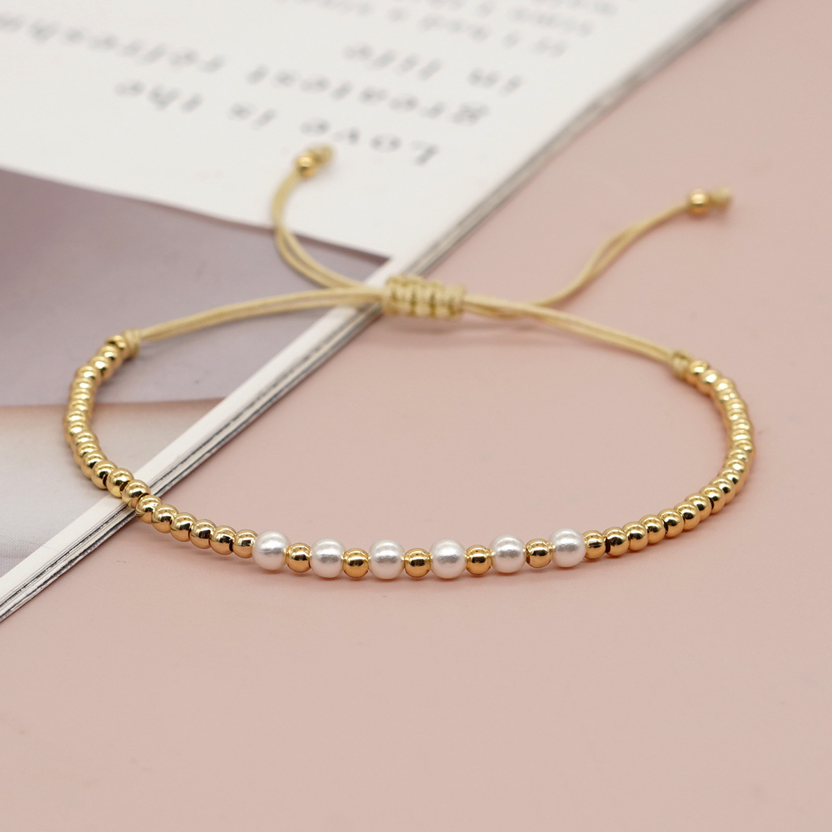 Ins New Simple Light Luxury Pearl Color Bead Gold Beaded Bracelet For Women Fashion Jewelry