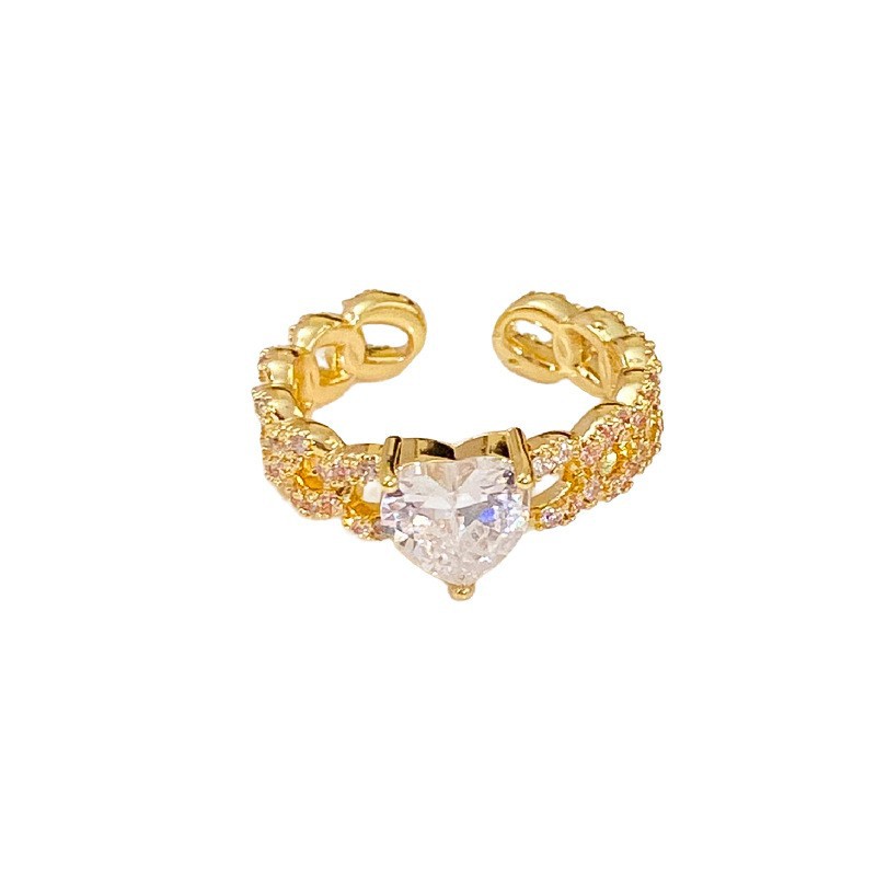 Real Gold Electroplated Zircon Heart Opening from South Korea Irregular Pearl Index Finger Ring Fashion and Elegant_voghion.com