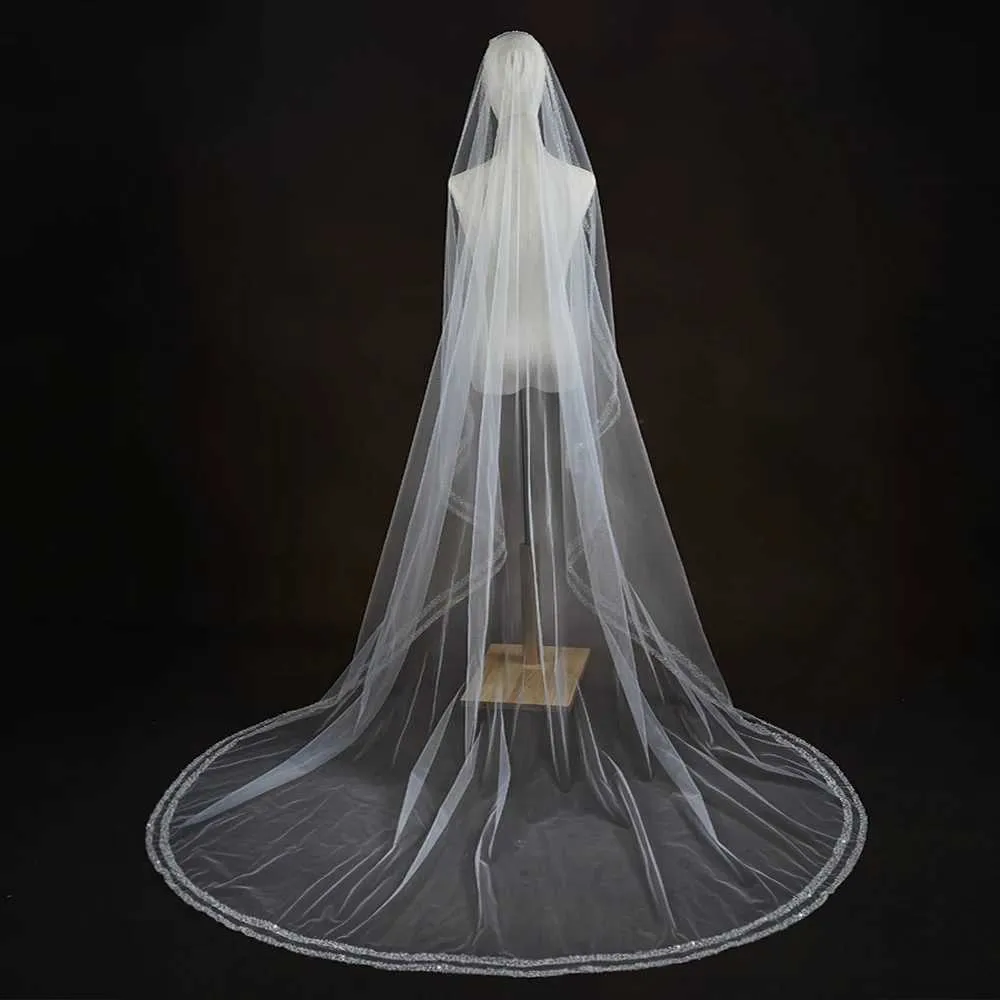 Jewelry Crystal Beaded Wedding Veils With Beading Long Cathedral 1 Tier Bridal Hair Accessories 2024 Summer VP77_voghion.com
