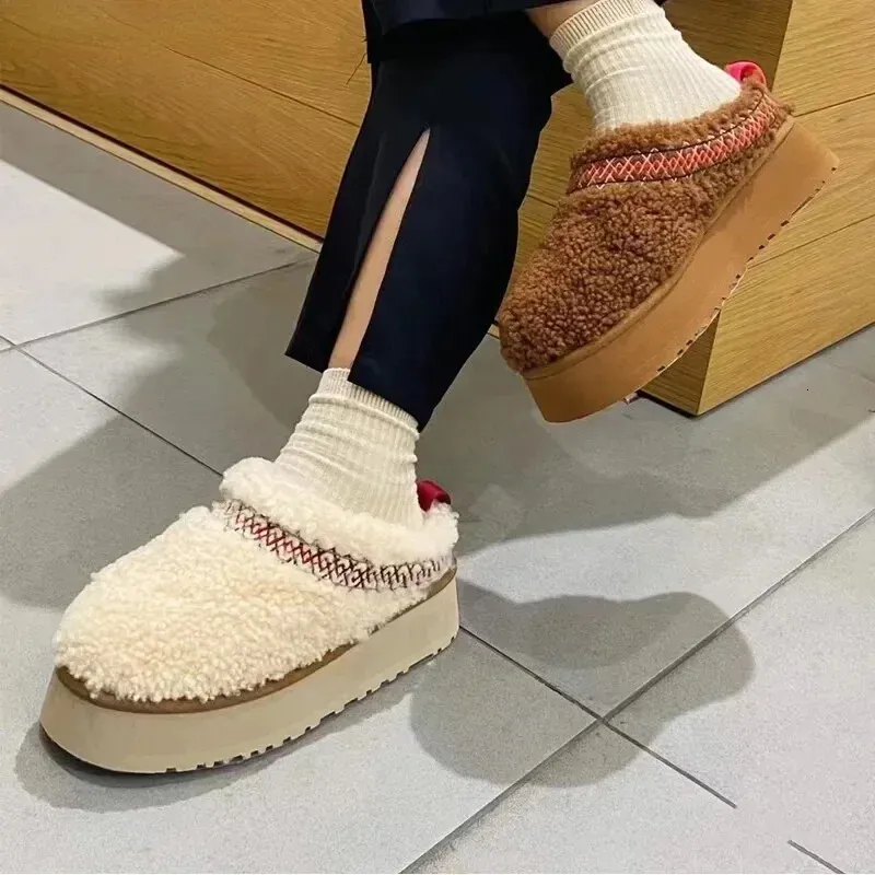 Women's Fur Slippers Platform Ankle Boots Plush Warm Winter Shoes_voghion.com