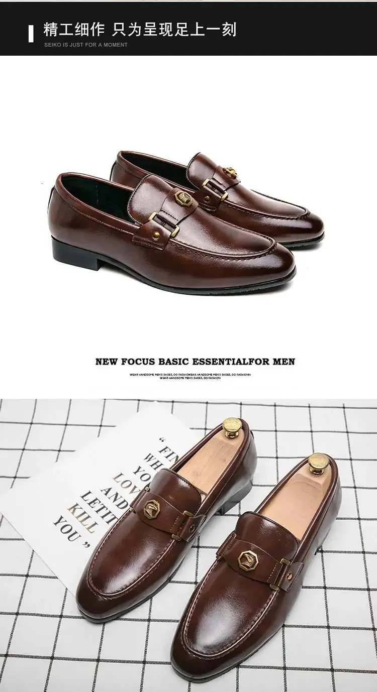 Black Loafers Slip-On Round Toe Fashion Mens Dress Wedding Shoes for Men Size 38-47 240703_voghion.com