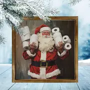 Semn rustic din lemn cu Moș Crăciun, 20x20 cm, semn rustic din lemn cu Moș Crăciun - Decor baie cu ramă pentru casă și birou, artă murală de sărbători_voghion.com