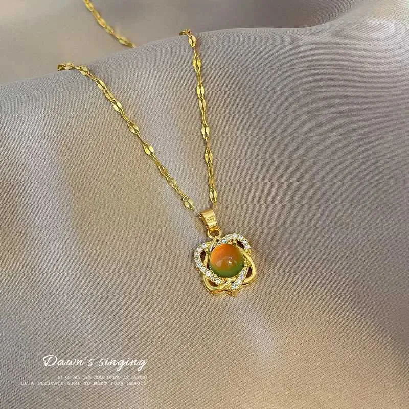Hjärta Mood David Star Halsband Färgförändrande Temperaturavkännande Kristallhänge Halsband Rostfritt Stål Smycken_voghion.com