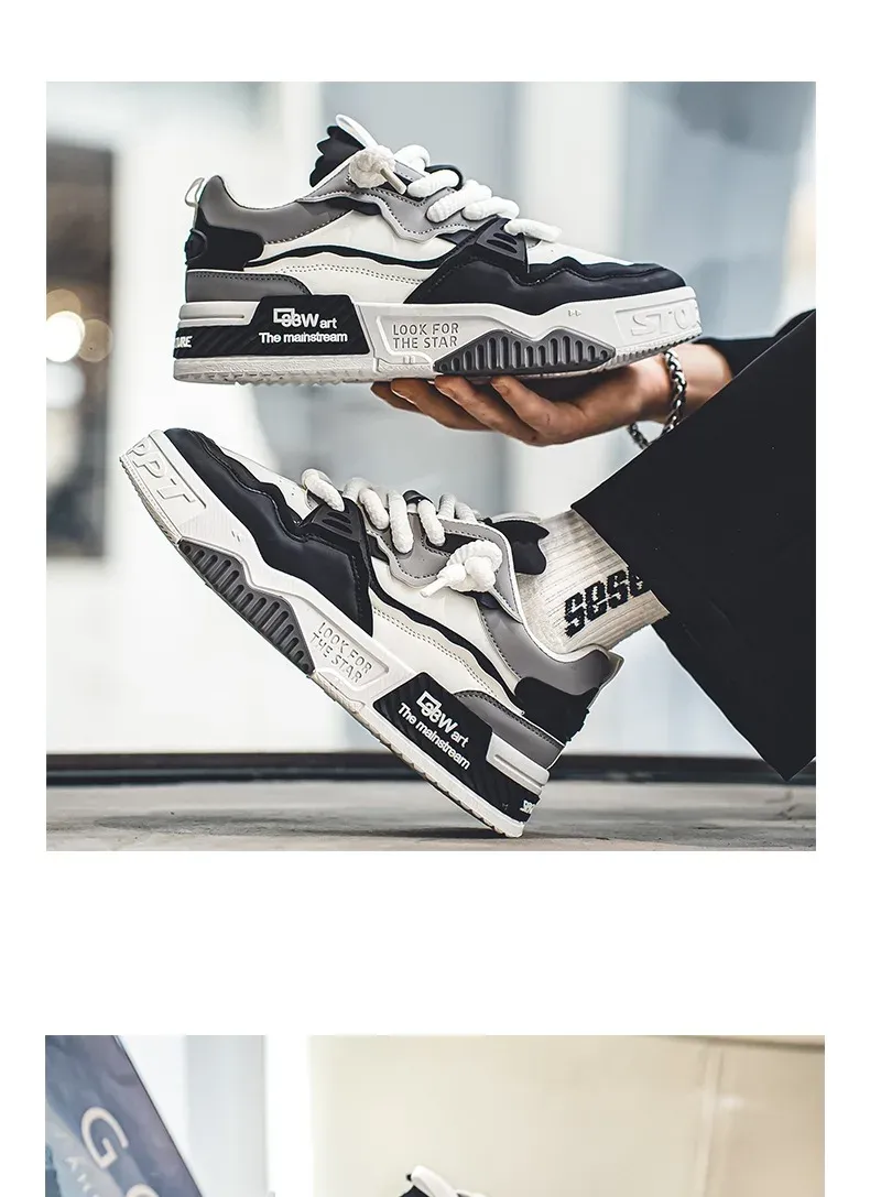 Men's Easy To Clean Skateboard Shoes, Good Grip, Breathable Lace Up Sneakers, Men's Shoes 2024_voghion.com