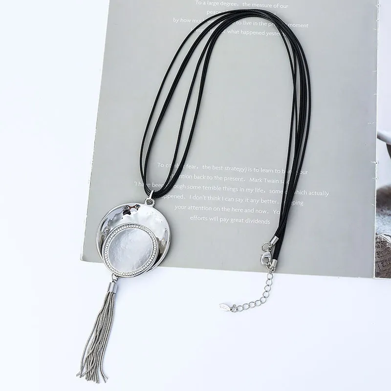 Collares colgantes con borlas redondas geométricas retro, collar con personalidad, cadena larga para mujer, joyería para el cuello_voghion.com