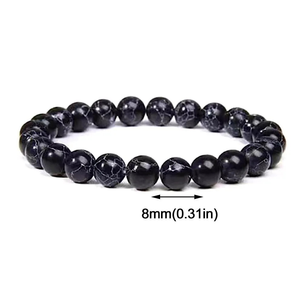 Unisex Beaded Bracelet Black Stone Temperament Style 8mm Wide_voghion.com