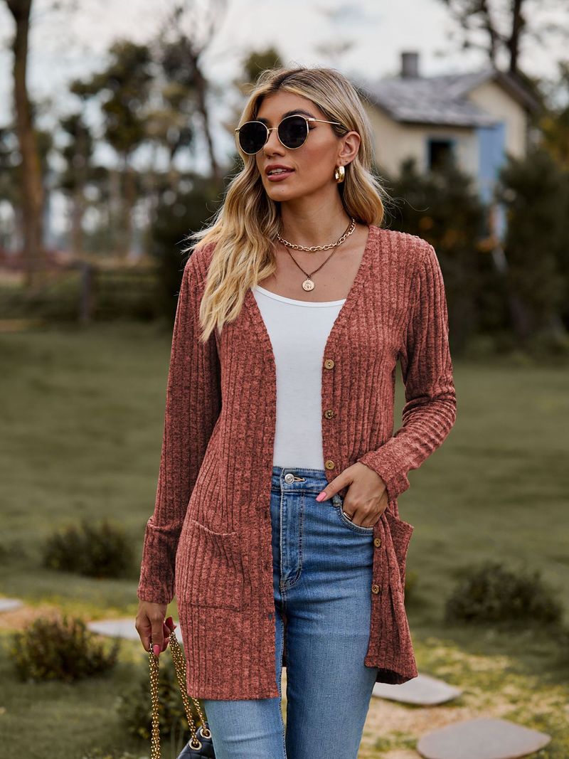 Neue kleidung gebürstet pit streifen einfarbig langarm frauen strickjacke jacke_voghion.com