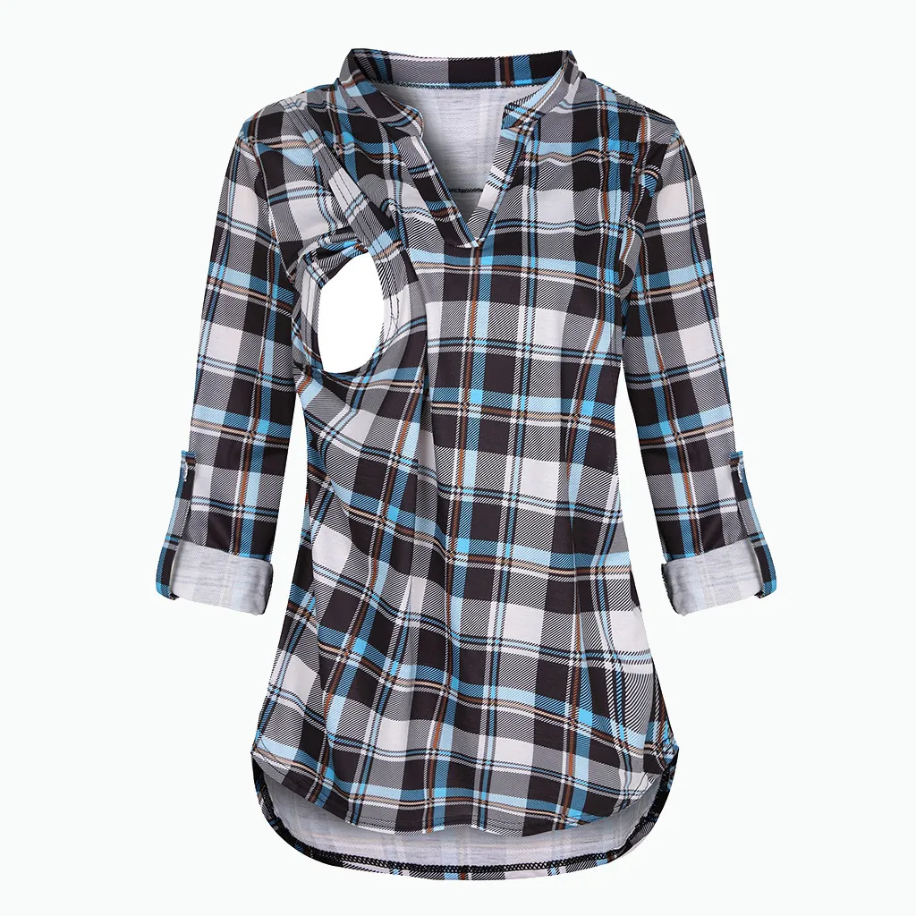 Tees Annelik Emzirme Tişörtü V Yaka Bluzlar Gömlekler Uzun Kollu Çizgili Emzirme Üstleri Hamile Kadınlar İçin Giysiler_voghion.com