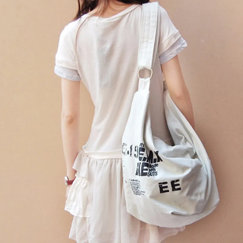 Yogodlns Borsa a tracolla in tela con decorazioni a lettere per donna, grande capacità, borsa da viaggio per studenti, borsa per la spesa_voghion.com