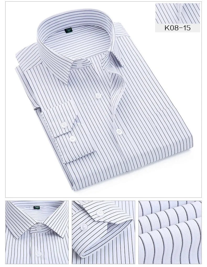 Plus Size S to 8xl formal for men striped long sleeved non-iron slim fit dress shirts Solid Twill Social Man's Clothing_voghion.com