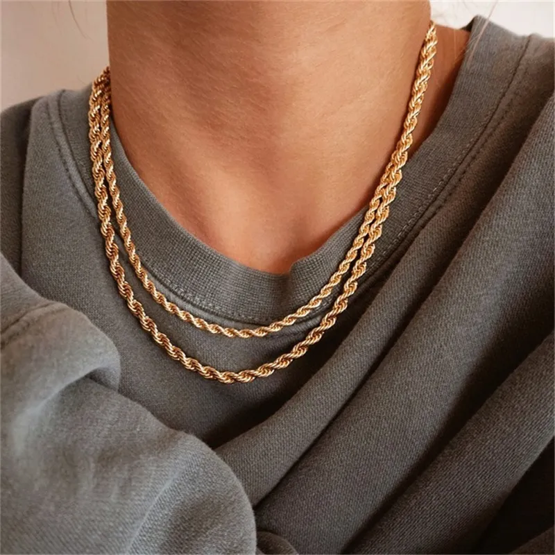 Donne Corda Catene Collane Bracciali Cavigliere 3mm 4mm 14K Oro Argento Placcato Choker Collane Twisted Hip Hop Gioielli Regali_voghion.com