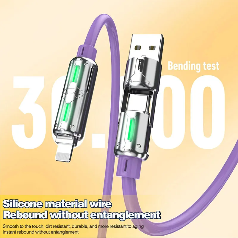 240W 4 In 1 Multi-function Mobile Phone Data PD Fast Charging Cable Charger Zinc Alloy Fast Charging Easy Portability_voghion.com