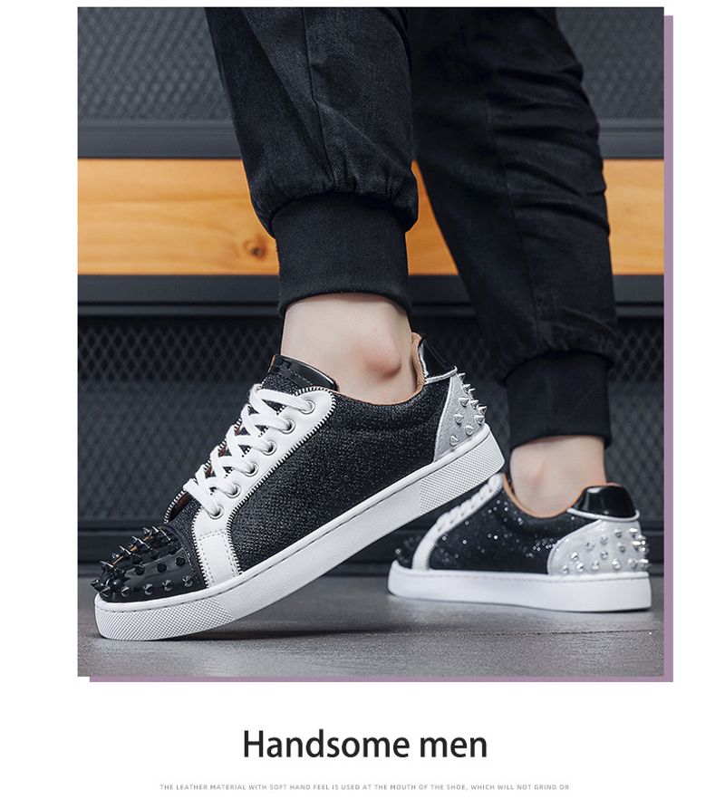 Red Sole Casual Rivets Plate Personality Fashion Trend Men's Shoes_voghion.com