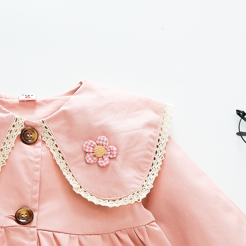 Manteau pour bébé fille, couleur unie, col de poupée à fleurs, coupe-vent, vêtements pour bébé_voghion.com