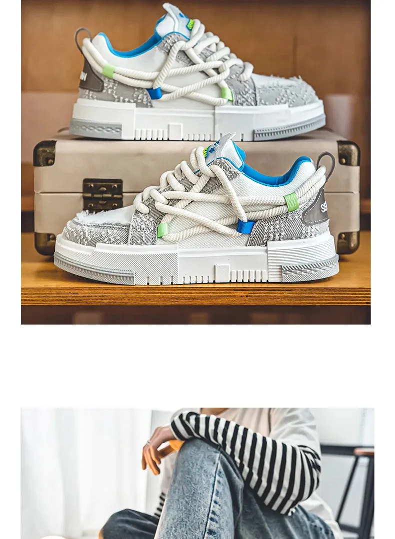 Chaussures de skateboard à lacets en toile vulcanisée à plateforme verte pour homme, baskets basses de tennis décontractées pour hommes 240704_voghion.com