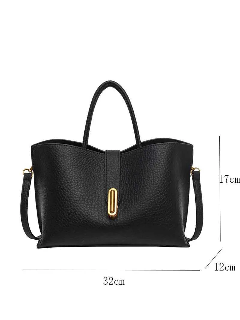 Clássico Preto PU Grande Capacidade 2024 Feminino Alta Qualidade Requintado Fivela de Fecho Bolsas Crossbody Casual Versátil_voghion.com