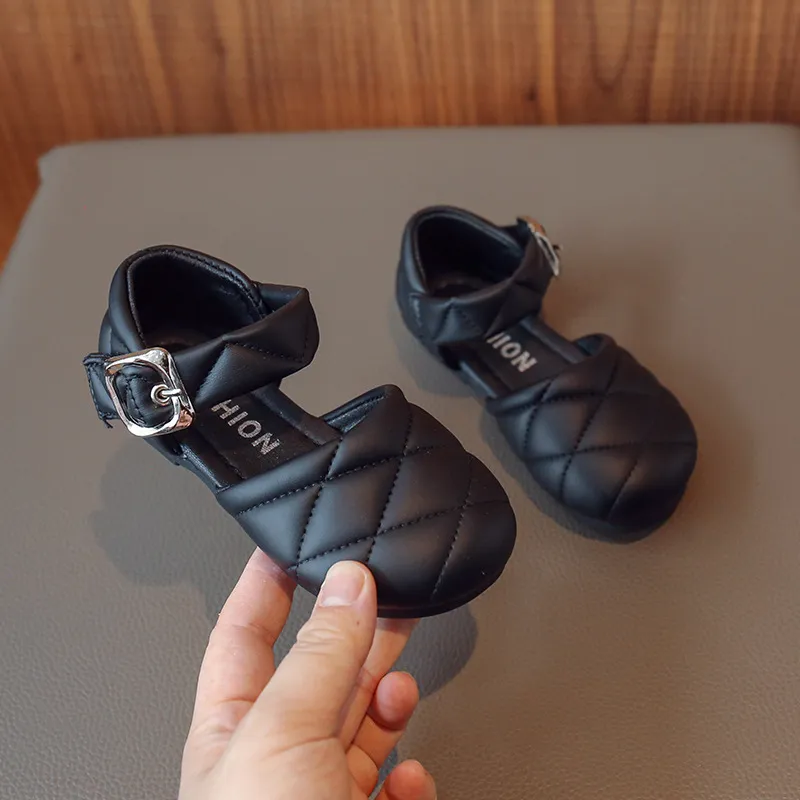 Pantofi pentru copii, fete, cu vârful închis, stil prințesă, design nou, triplu negru, mărime gratuită, livrare gratuită_voghion.com