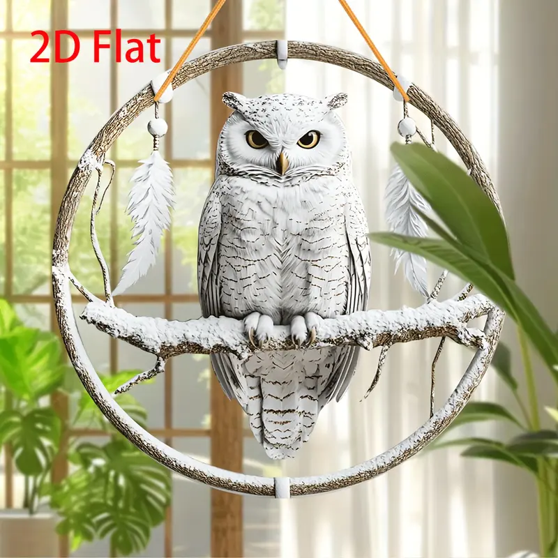 8x8in Snowy Owl Suncatcher - Festive Acrylic Window Decor For Christmas & Birthdays - Perfect For Kitchen & Bedroom_voghion.com