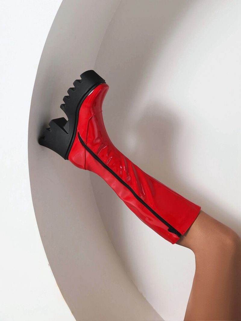 New long boots with round heads, thick soles and side zippers for women_voghion.com