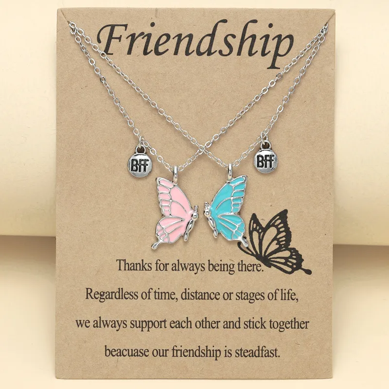 Pendant Necklaces 2PCS Cartoon BFF Couple Avocado Butterfly Dolphin Friends Chains Pandent Necklace Fashion Kids_voghion.com