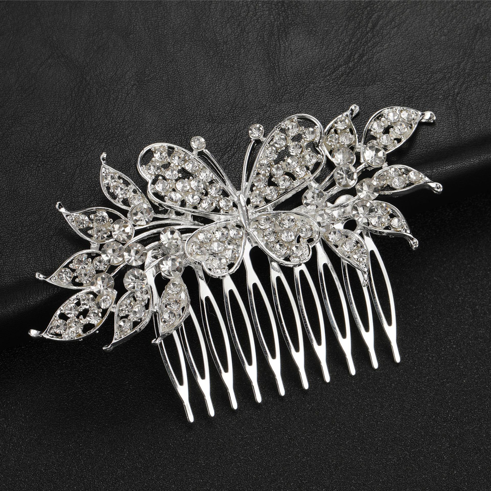 Accessori per capelli da sposa in lega con diamanti, farfalla, foglia, pettine per capelli in vetro, inserto per pettine, pettine laterale, produttore di accessori per capelli all'ingrosso_voghion.com