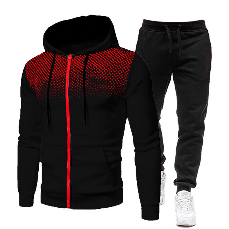 2023 Frühling und Herbst Neue einfarbige Fleece-Pulloverhose für Herren Lässiger gepunkteter Reißverschluss Sporthutüberzug_voghion.com
