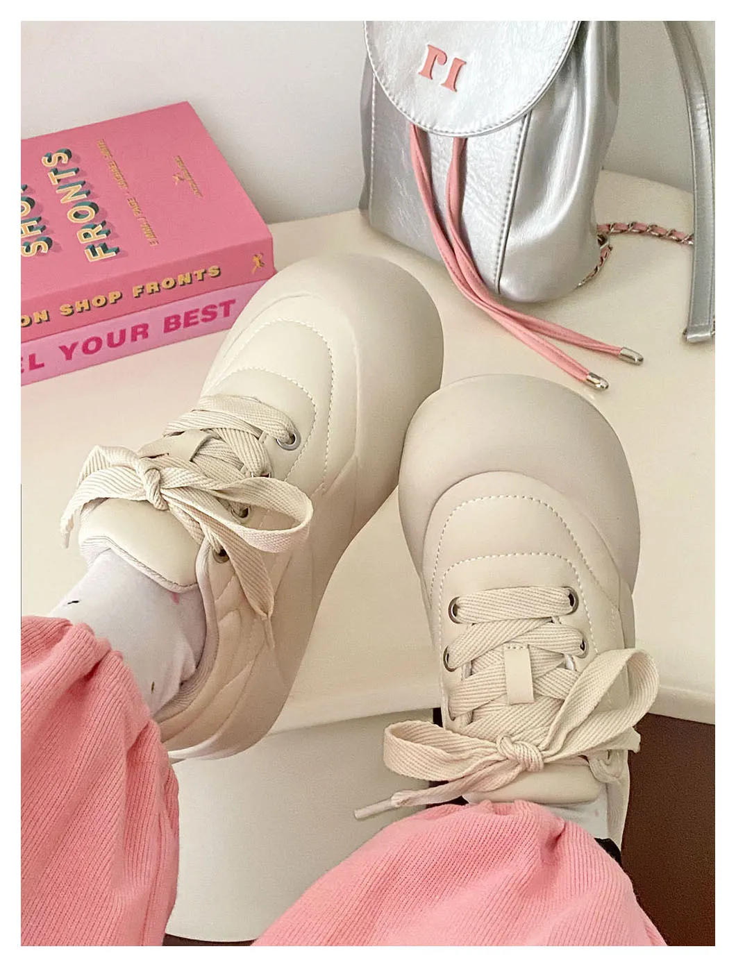 Comfortable Breathable Mesh Running Shoes With Thick Sole Platform_voghion.com