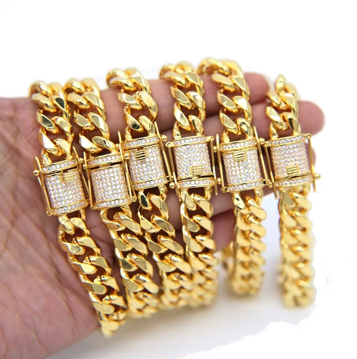 Iced Out Bg Kubas kaklarota ar pilnu bruģētu Cz aizdare Hip Hop kaklarotu rokassprādzes komplekts vīriešiem Miami Cuban K zelta pildījums vīriešiem_voghion.com