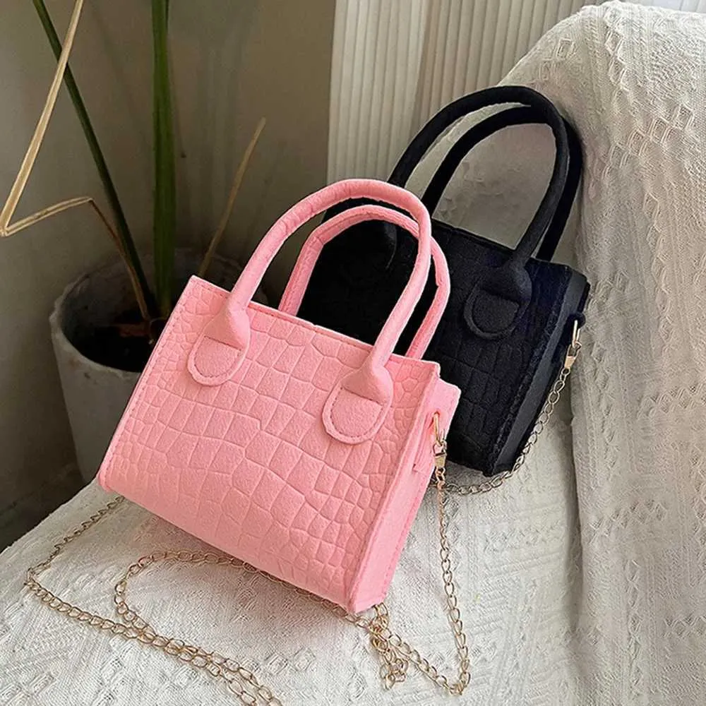 Damen Filz kleng véiereckeg populär Steenmodesch Textur Mini Kette Handtasche 2024 nei Damen Schëller Messenger Tasche Y241123_voghion.com