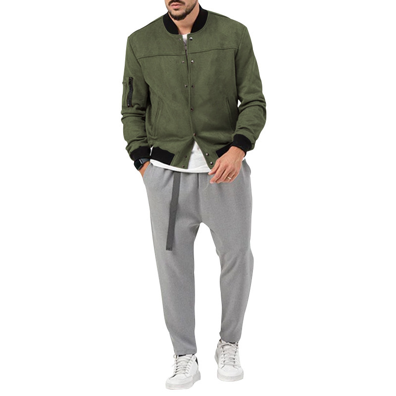 Men's Suede Stand Collar Button Cardigan Jacket For Winter_voghion.com