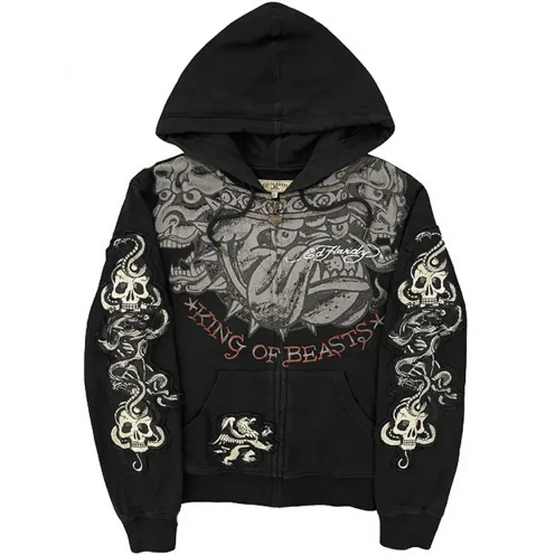 Felpa con zip gothic skull ricamata oversized stile harajuku_voghion.com