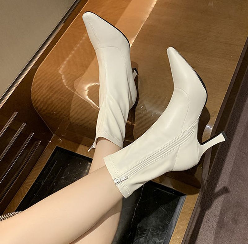 Schuhe Halbhohe Damenstiefel mit mittelhohem Absatz, braune Schuhe für Damen, mit Absätzen, elegant, wasserdicht, Winter 2023, Neuheit, schick_voghion.com