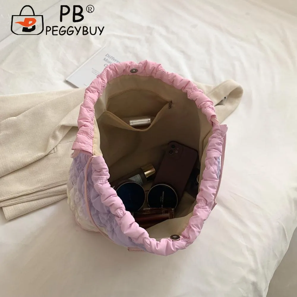 Damen Dia Gesteppter Eimer Große Kapazität Plissee Wolke Kordelzug Unten Hobo Gepolsterte Schulter Herbst Winter Tasche_voghion.com