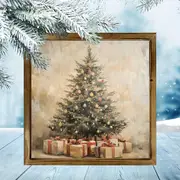 Vintage-Holzschild mit Weihnachtsbaum – 20,3 x 20,3 cm, rustikale Weihnachtsdekoration. Perfekt für Wohnzimmer, Küche oder als festliches Geschenk._voghion.com
