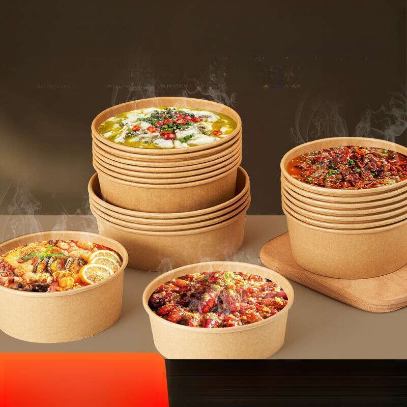 Cutie de hârtie Kraft îngroșată de unică folosință, cutie circulară pentru picnic și camping, fructe, mâncare ușoară, bol pentru salată, cutie de prânz_voghion.com