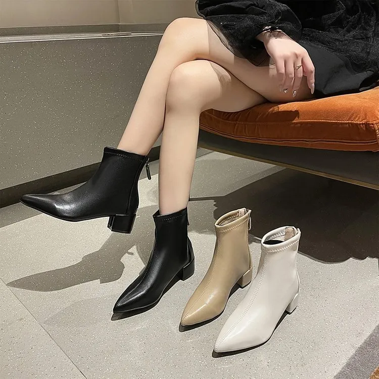 Women's Elegant Black Soft Leather High Heel Pointed Toe Slimming Stretchy Knee-length Boots New Arrival Autumn/winter_voghion.com