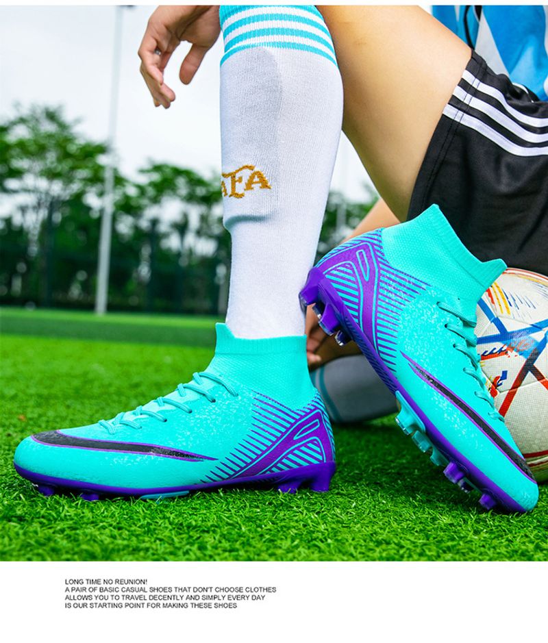 Scarpe da calcio da uomo, modello alto con tacchetti, ideali per studenti, per allenamento su erba artificiale._voghion.com