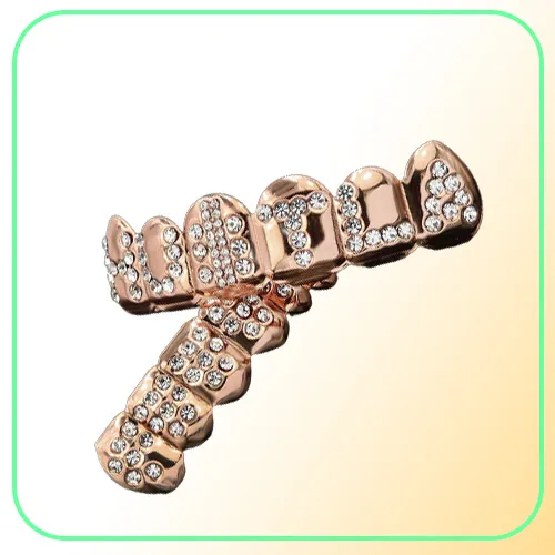 Real Gold Vampire Teeth Fang Grillz Punk Hiphop CZ Cubic Zircon Poker Letters Iced Out Diamond Grills Braces Tooth Cap_voghion.com