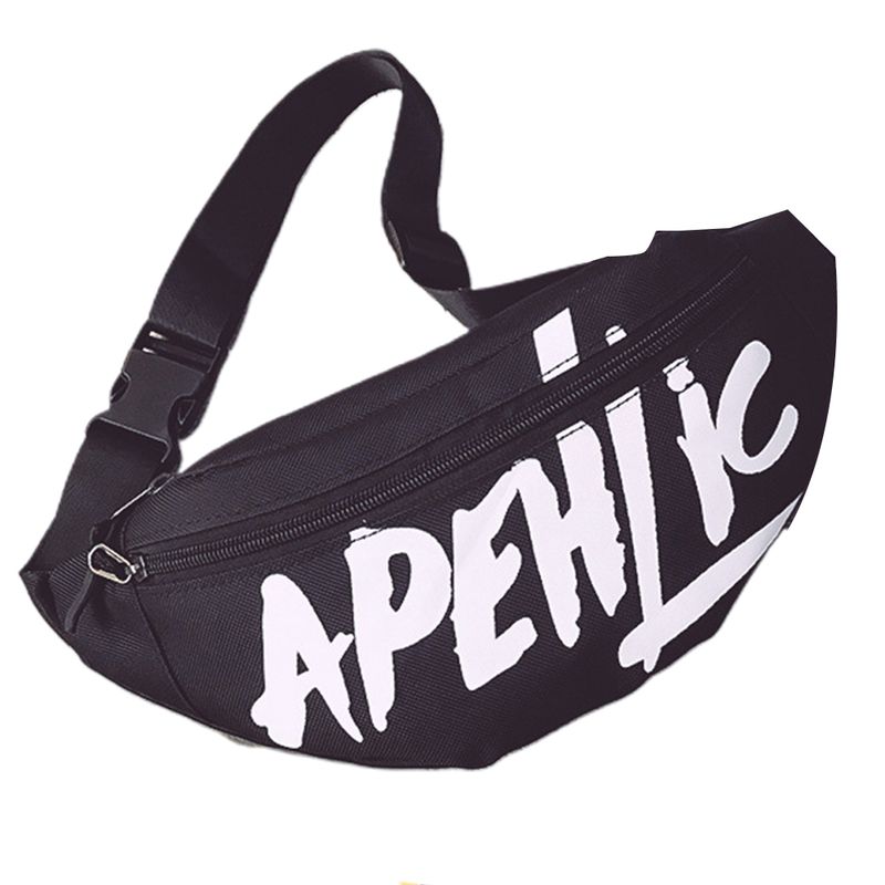 Riñonera con cremallera para mujer, estilo deportivo al aire libre, con letras de calle, color negro_voghion.com