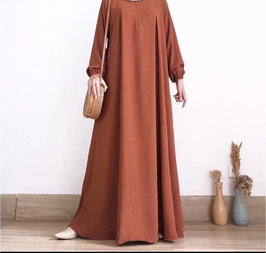 Women's Clothing solid color puff sleeve dress with zipper round neck and elastic cuffs robe