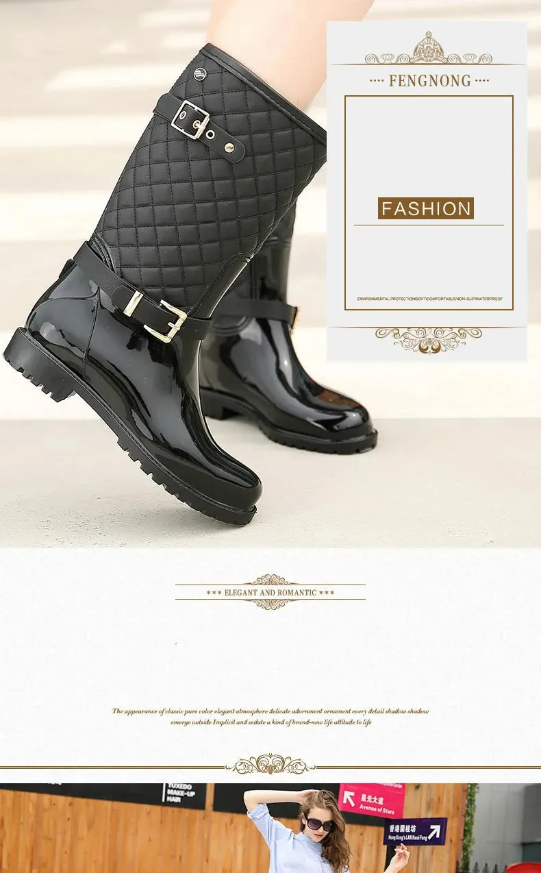Fashion High Quality Water Shoes Warm Plaidlady Womens Rain Boots 241126_voghion.com