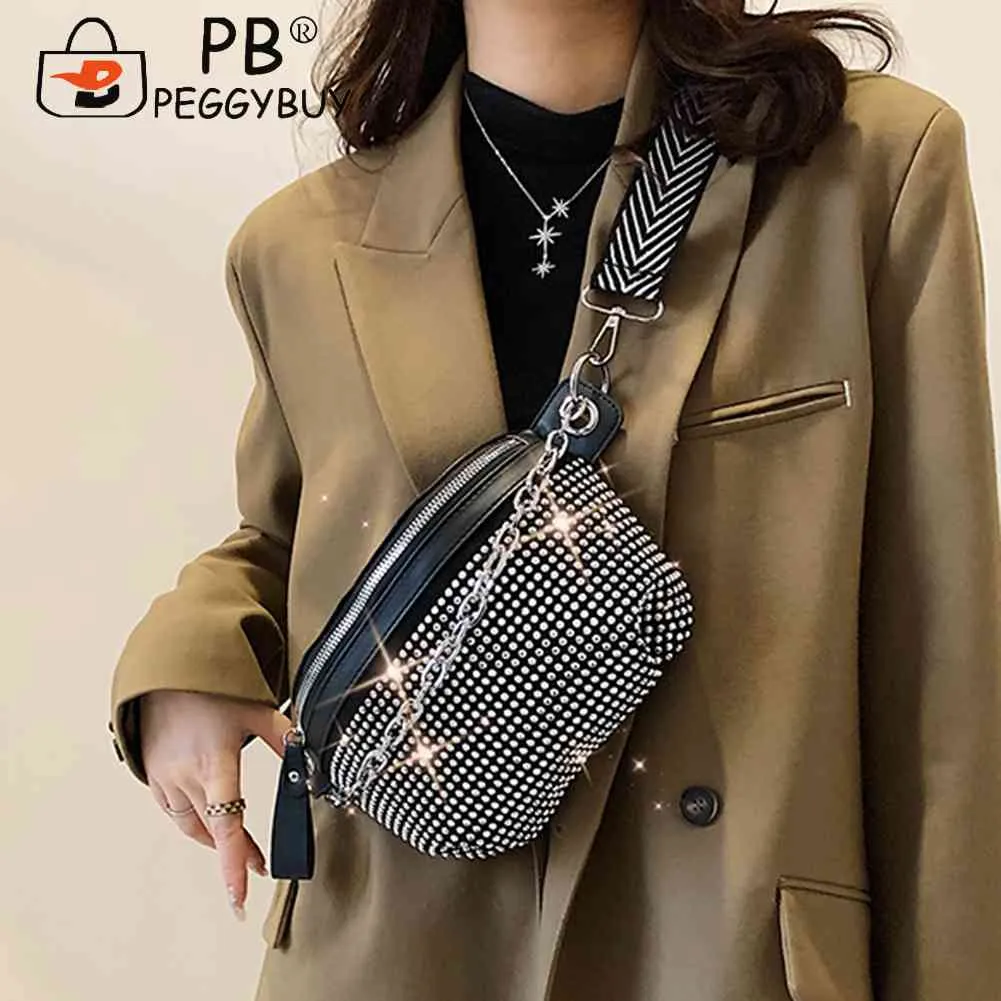 Rhinestone Ladies Handbags Fashion Chain Female Sling Waist Pack Casual Adjustable Strap Portable Elegant For Weekend_voghion.com