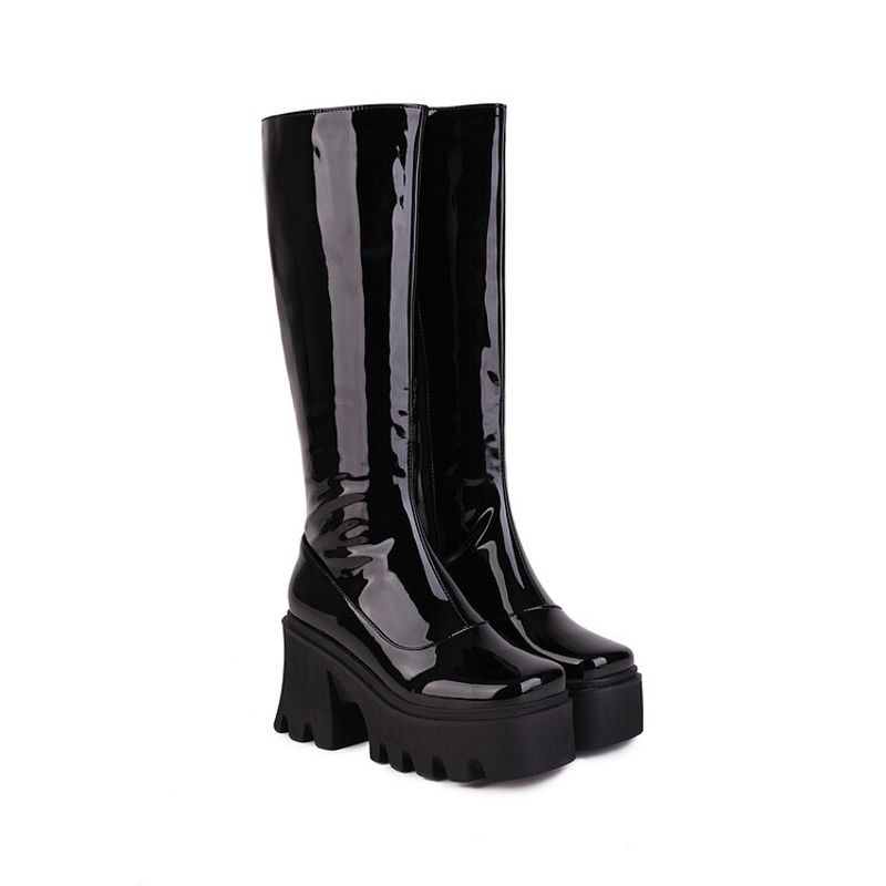 New long boots with round heads, thick soles and side zippers for women_voghion.com